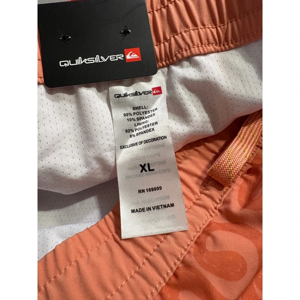 Quiksilver Mens XL Swim Trunks Coral Orange Swirl Print Mesh Lined Board Shorts
